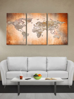 999Store - Vintage Beige World Map With Aged Parchment Texture Multi-Panel Wall Art (Pack of 3)