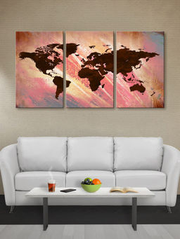 999Store - World Map Accented With Soft And Beige Tones Multi-Panel Wall Art (Pack of 3)