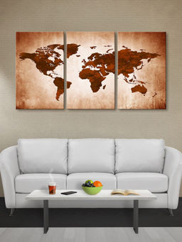 999Store - Classic Brown World Map With Antique Paper Styling Multi-Panel Wall Art (Pack of 3)