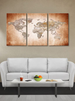 999Store - World Map On A Vintage Neutral Background Multi-Panel Wall Art (Pack of 3)