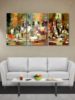 999Store - Urban City Composition In Warm Earthy Colours Multi-Panel Wall Art (Pack of 3)