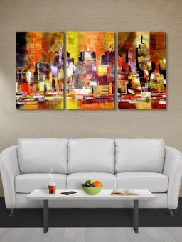 999Store - Lively City Painted In Orange, And Brown Tones Multi-Panel Wall Art (Pack of 3)