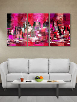 999Store - Dramatic Magenta And Urban Composition Multi-Panel Wall Art (Pack of 3)