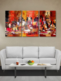 999Store - Bold Red-Orange City With Energetic Brushwork Multi-Panel Wall Art (Pack of 3)