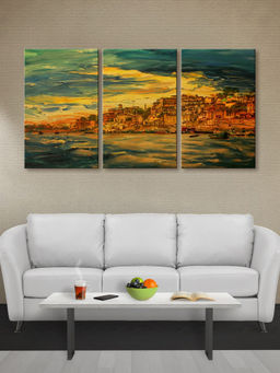 999Store - Warm Panoramic Countryside Landscape Viewed From Above Multi-Panel Wall Art (Pack of 3)