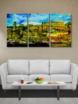 999Store - Bright European Cityscape In Blue, Green And Tones Multi-Panel Wall Art (Pack of 3)
