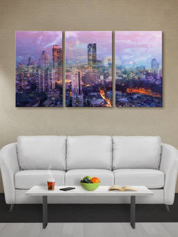 999Store - Modern City Skyline In Soft & Evening Tones Multi-Panel Wall Art (Pack of 3)
