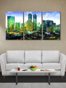 999Store - Modern City Skyline In Vibrant Colours Multi-Panel Wall Art (Pack of 3)