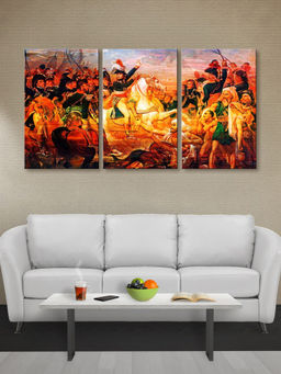 999Store - Vivid Mythological Chariot & Battle Scene In & Multi-Panel Wall Art (Pack of 3)