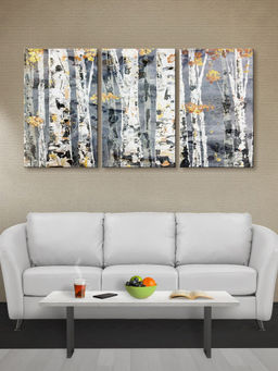 999Store - Peaceful Winter Birch Forest In White, Silver And Multi-Panel Wall Art (Pack of 3)