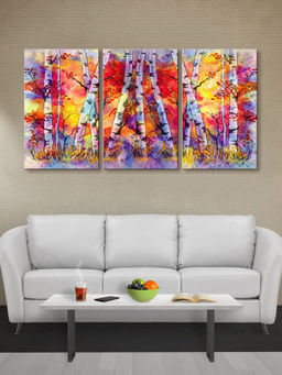 999Store - Vibrant Abstract Forest In Red, Orange, And Purple Multi-Panel Wall Art (Pack of 3)