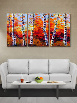 999Store - Autumn Birch Forest Filled With Deep Orange Foliage Multi-Panel Wall Art (Pack of 3)