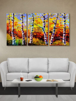 999Store - Multicolour Autumn Birch Forest With Energetic Brushwork Multi-Panel Wall Art (Pack of 3)