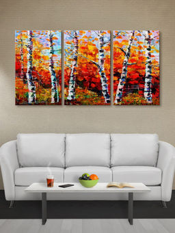 999Store - Autumn Birch Forest With Tree Trunks Multi-Panel Wall Art (Pack of 3)
