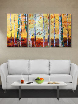 999Store - Birch Forest With Warm Sunlight & Colourful Ground Multi-Panel Wall Art (Pack of 3)