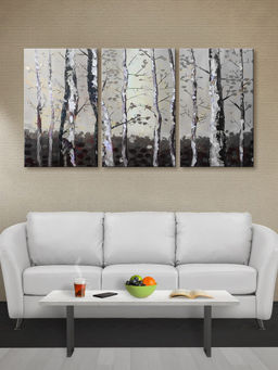 999Store - Minimalist Monochrome Birch Forest In & Multi-Panel Wall Art (Pack of 3)