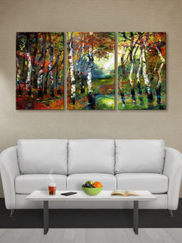 999Store - Bright Forest Pathway Surrounded By Colourful Trees Multi-Panel Wall Art (Pack of 3)