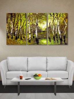 999Store - Tranquil Sunlit Green Forest With A Winding Path Multi-Panel Wall Art (Pack of 3)