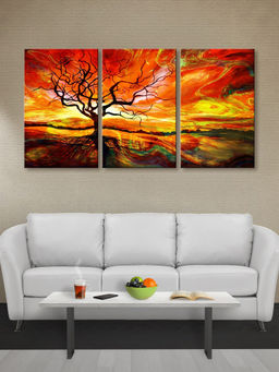 999Store - Red-Orange Lone Tree Reflected In A Glowing Sunset Multi-Panel Wall Art (Pack of 3)
