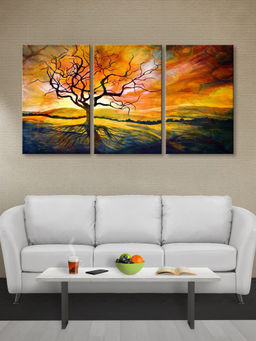 999Store - Warm Sunset Landscape With A Single Silhouetted Tree Multi-Panel Wall Art (Pack of 3)