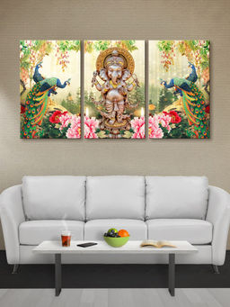999Store - Goddess Lakshmi Seated Among Flowers & Decorative Foliage Multi-Panel Wall Art (Pack of 3)