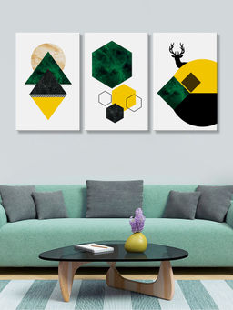999Store - Modern Geometric Botanical Set In Green, And Black Multi-Panel Wall Art (Pack of 3)