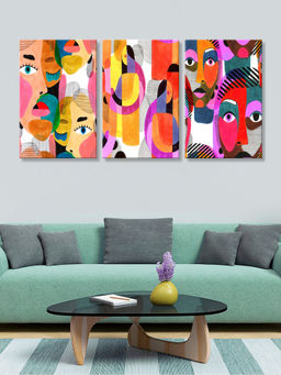 999Store - Playful Pop-Art Composition Featuring Faces Multi-Panel Wall Art (Pack of 3)