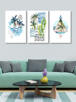 999Store - Pastel Leaf And Geometric Botanical Composition Multi-Panel Wall Art (Pack of 3)