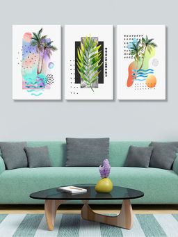 999Store - Tropical Set Featuring Pineapple Palm & Leaf Motifs Multi-Panel Wall Art (Pack of 3)