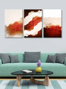 999Store - Red And Brush-Stroke Mountain Composition Multi-Panel Wall Art (Pack of 3)