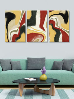999Store - Fluid Design In Cream Red & Mustard Tones Multi-Panel Wall Art (Pack of 3)