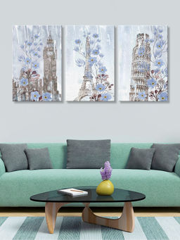 999Store - Delicate Winter Woodland Scene In Pale Silver And Blue Multi-Panel Wall Art (Pack of 3)