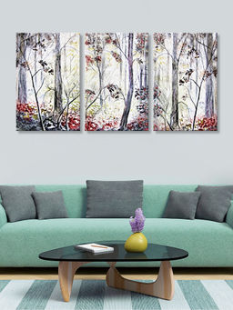 999Store - Winter Birch Forest With Subtle Accents & Snowy Ground Multi-Panel Wall Art (Pack of 3)