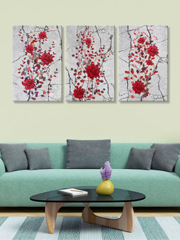 999Store - Red Blossom Branches On A Clean & Background Multi-Panel Wall Art (Pack of 3)