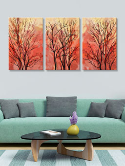 999Store - Red-Tree Silhouettes On A Soft Neutral Background Multi-Panel Wall Art (Pack of 3)