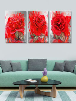 999Store - Close-Up Red Roses In A Bold Floral Arrangement Multi-Panel Wall Art (Pack of 3)