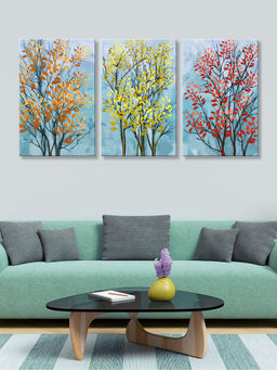 999Store - Three Colourful Flowering Trees In Blue, And Red Multi-Panel Wall Art (Pack of 3)