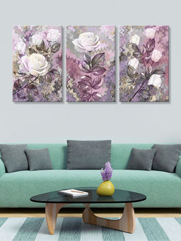 999Store - Lavender & Roses In A Romantic Text Style Multi-Panel Wall Art (Pack of 3)