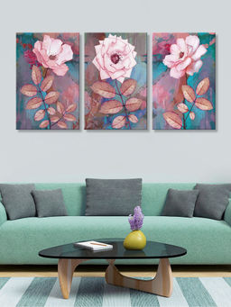 999Store - Flowers And Foliage On A Rich Dark Teal Background Multi-Panel Wall Art (Pack of 3)