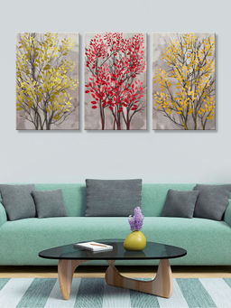 999Store - Decorative Trees In Yellow, Red And Gold Tones Multi-Panel Wall Art (Pack of 3)