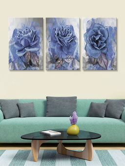 999Store - Close-Up Blue Rose Composition With Rich Layered Petals Multi-Panel Wall Art (Pack of 3)