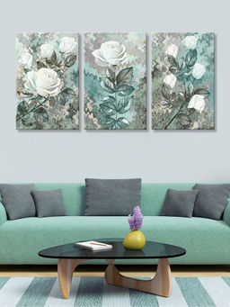 999Store - Teal And Roses In A Refined Vintage Floral Style Multi-Panel Wall Art (Pack of 3)