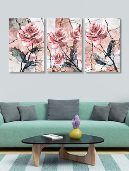 999Store - Soft Pink Magnolia Blossoms On Textured Branches Multi-Panel Wall Art (Pack of 3)