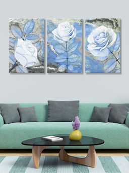 999Store - Trio Of Soft Blue Roses With Delicate Leaves Multi-Panel Wall Art (Pack of 3)