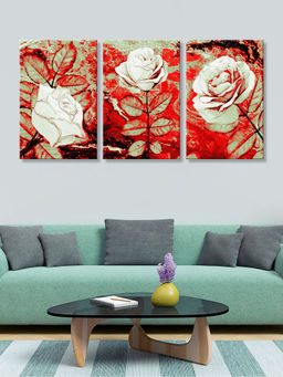 999Store - Bold Red & Roses On A Dramatic Textured Background Multi-Panel Wall Art (Pack of 3)