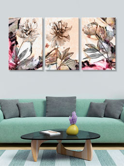 999Store - Modern Neutral Flowers With Expressive Brush Details Multi-Panel Wall Art (Pack of 3)
