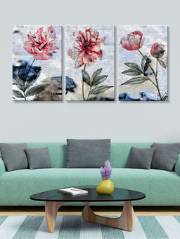 999Store - Individual Red & Flowers On A Cool Background Multi-Panel Wall Art (Pack of 3)