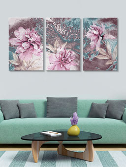 999Store - Text Pastel Flowers With Soft Teal & Mauve Accents Multi-Panel Wall Art (Pack of 3)
