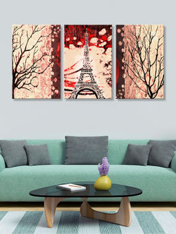 999Store - Eiffel Tower Framed By Cherry Blossoms And Elegant Trees Multi-Panel Wall Art (Pack of 3)