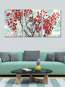 999Store - Red Berry Branches On A Pale Textured Background Multi-Panel Wall Art (Pack of 3)